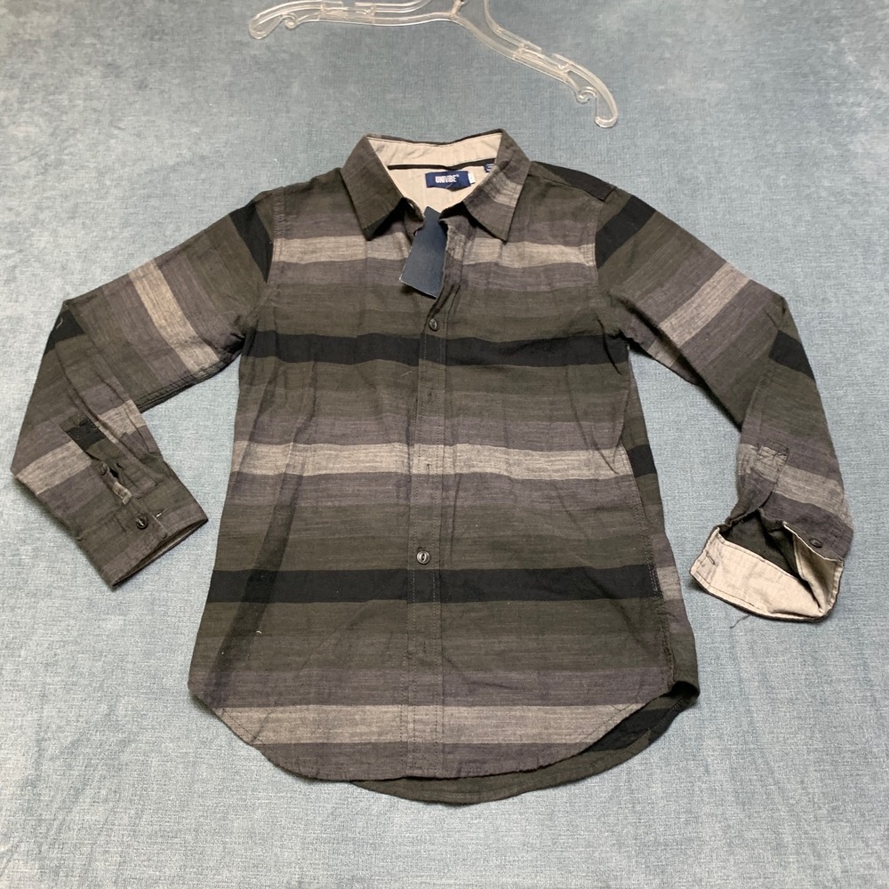 Univibe Shirt Boys M Black Woodburn Striped Woven Classic Long Sleeve Button Up